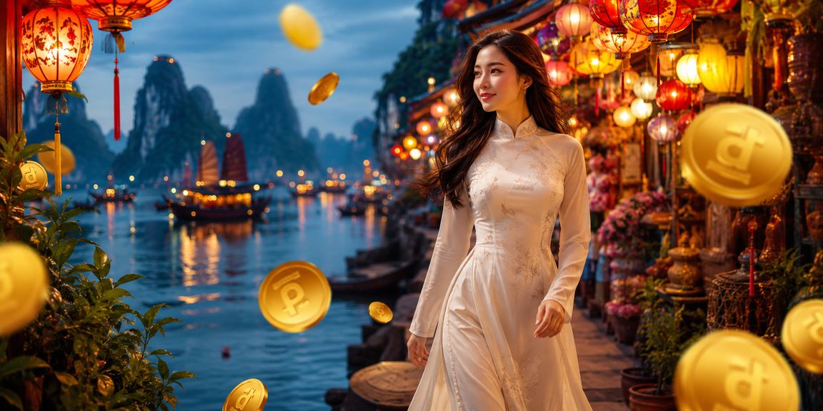 Người dùng mặc áo dài tại Hạ Long trải nghiệm ứng dụng cá cược v188 trên điện thoại