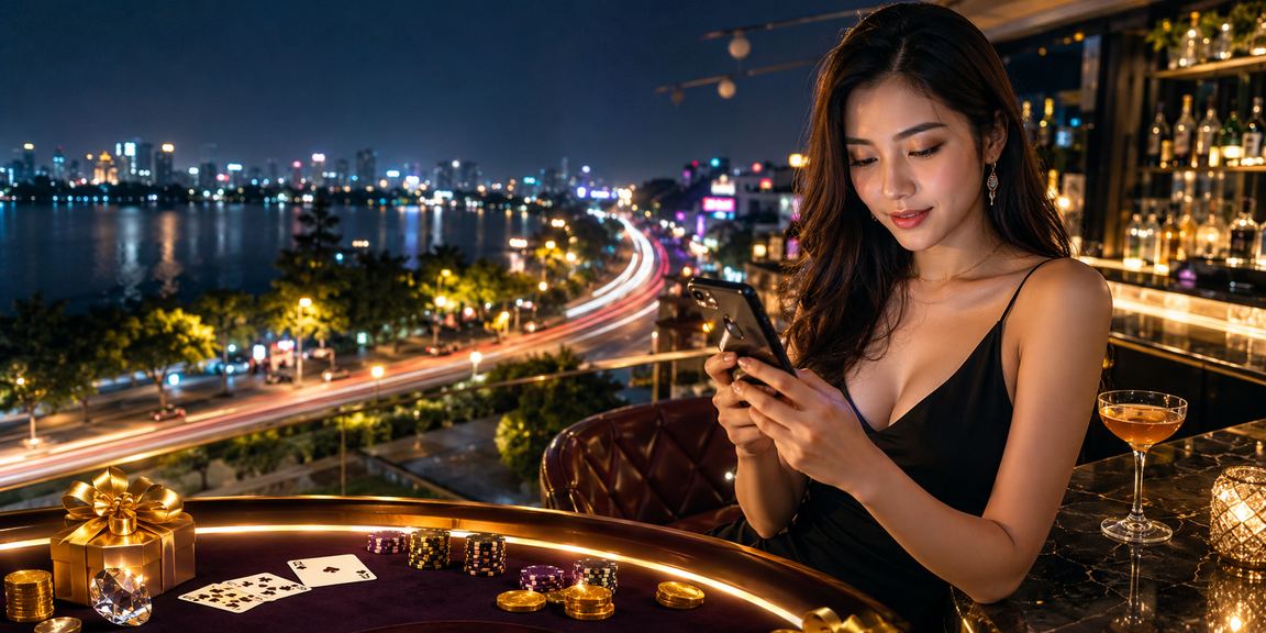 Không gian Baccarat neon rực rỡ tại Hà Nội – hình ảnh đại diện cho live casino trực tuyến về đêm