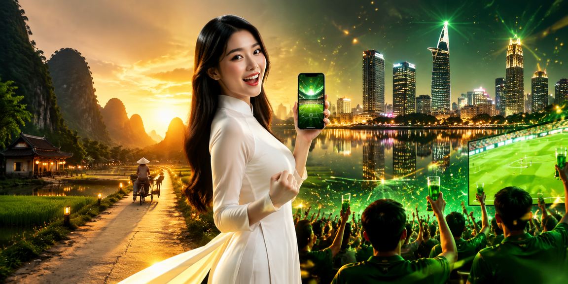 Người phụ nữ mặc áo dài tại Ninh Bình theo dõi kèo bóng đá qua điện thoại di động